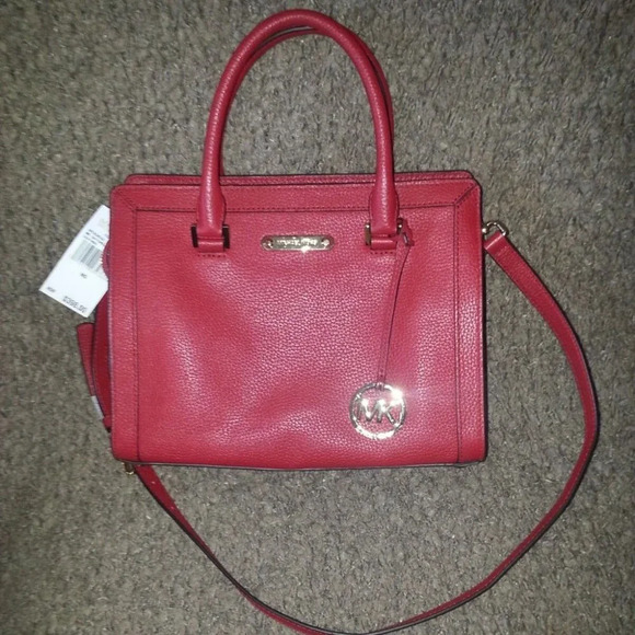 MICHAEL KORS-Collins-Red Leather Satchel w/Shoulder Strap-NEW WITH TAGS - Picture 1 of 8